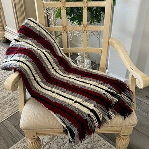 Afghan Blanket Throw Native American Mexican Design 60" x 60" Handmade Fringe